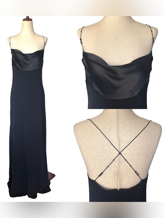 Laundry By Shelli Segal Dresses & Skirts - Vintage 90s Laundry Black Slip Maxi Dress Gown Beaded Straps Minimal Formal sz 6